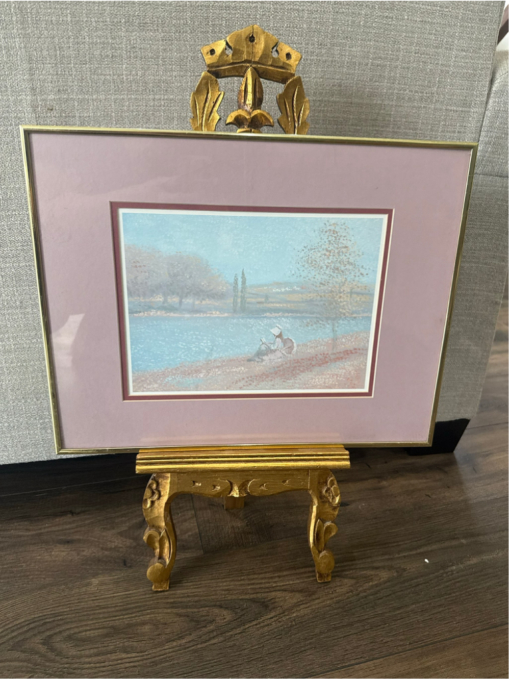 Unbranded Framed Landscape Art Print One Size Blue Gold Pink Vintage 80s